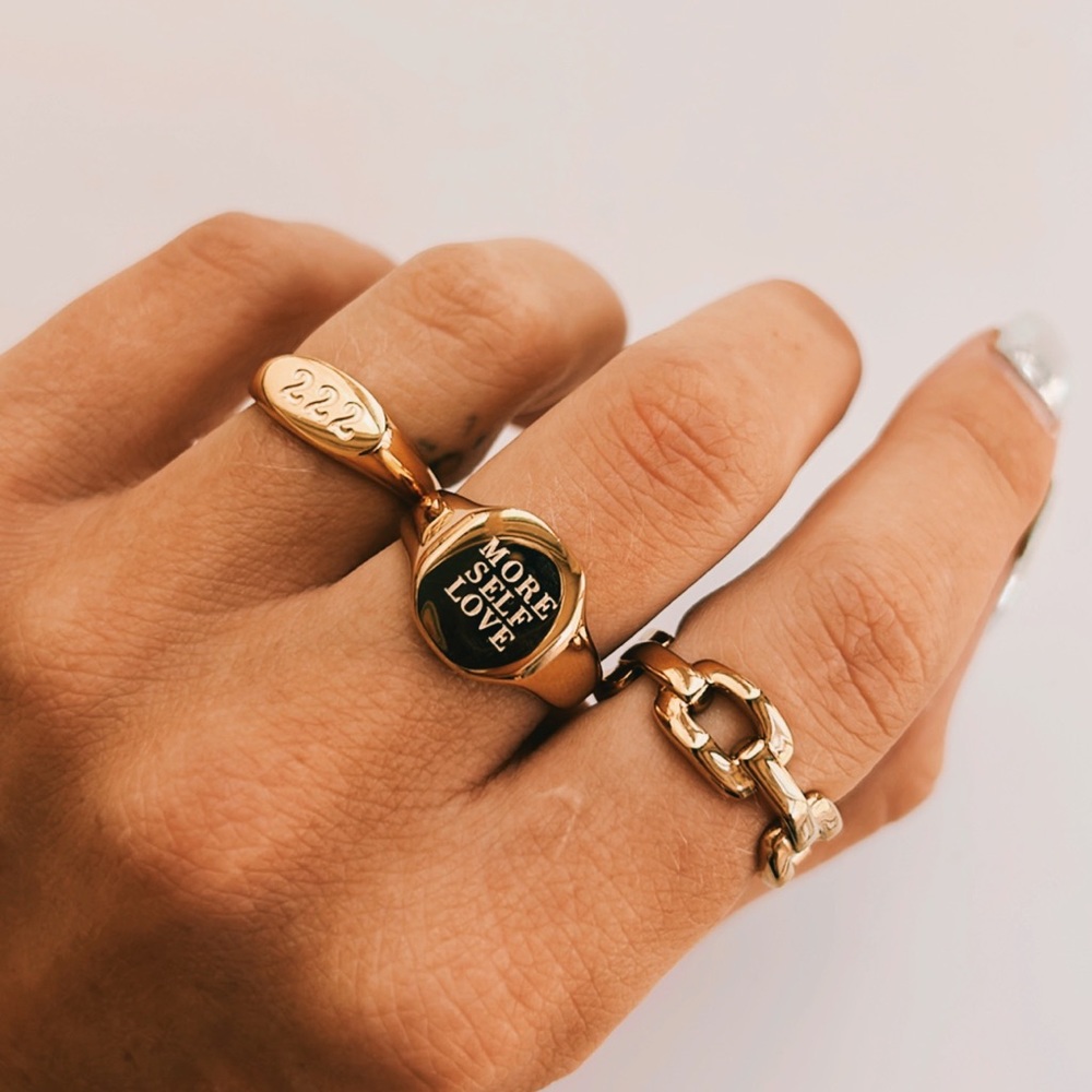 3 gold ring stack 18k gold plated hypoallergenic waterproof more self love